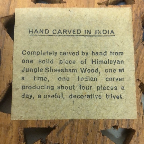 Lot of 2 Vtg Hand Carved Wooden Trivet Inlay Design made in INDIA Boho Style 6x6 - Picture 5 of 5